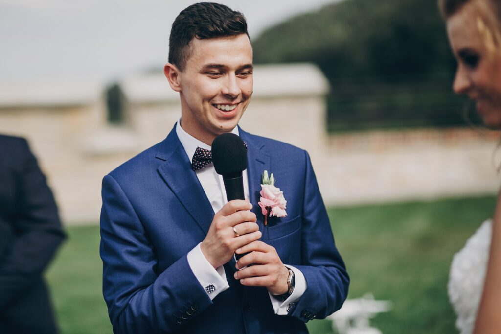 Beautiful wedding ceremony in summer park or garden