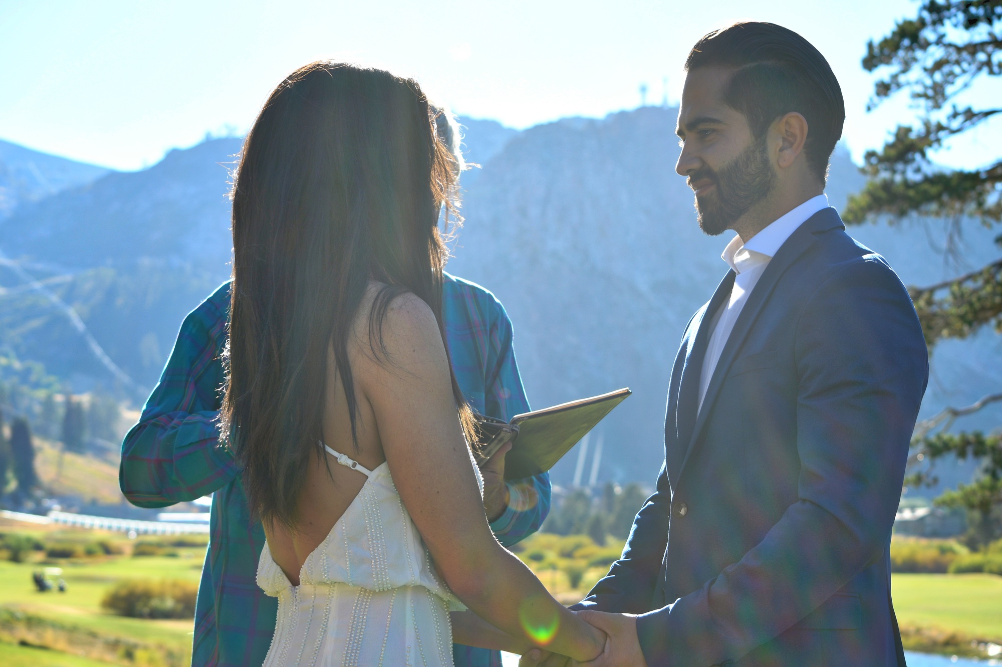Bride and groom sharing their vows
