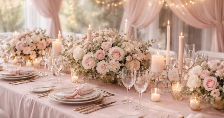 Des inspirations de déco pour un thème de mariage rose poudré