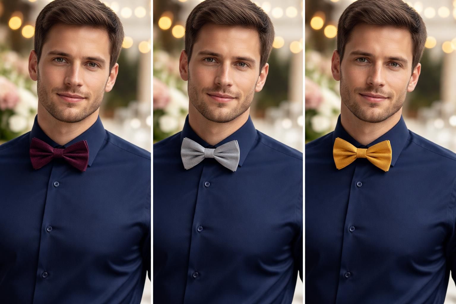 découvrez nos conseils mode pour assortir parfaitement un nœud papillon à une chemise bleu marine lors d'un mariage, afin d'affirmer votre style avec élégance.
