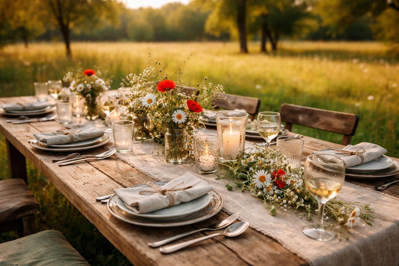 découvrez notre chemin de table champêtre, parfait pour un dîner rustique authentique et chaleureux. apportez une touche nature et élégante à votre décoration de table.