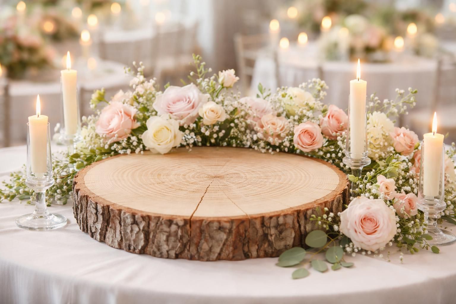 découvrez notre grand rondin en bois décoratif, parfait pour sublimer vos tables de mariage avec une touche naturelle et élégante.