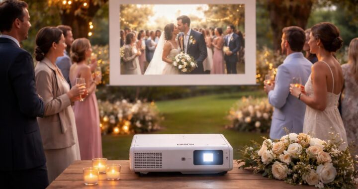 Photos du mariage en direct : projection au cocktail avec mini vidéoprojecteur Epson