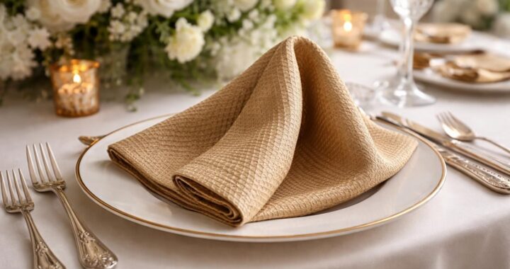 Serviette de table gaufrée dorée mate pour mariages élégants