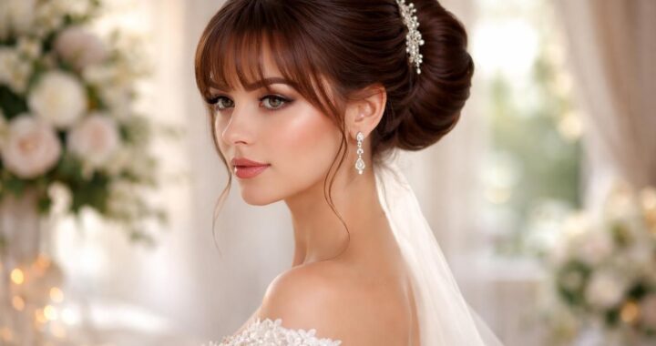 Tendances coiffure de mariage : chignon avec frange pour un style élégant