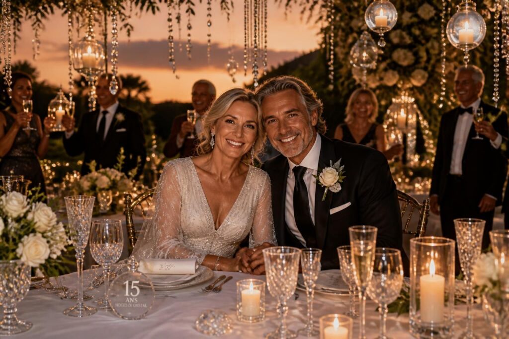 découvrez des idées originales et romantiques pour célébrer vos 15 ans de mariage et des noces de cristal inoubliables avec votre moitié.