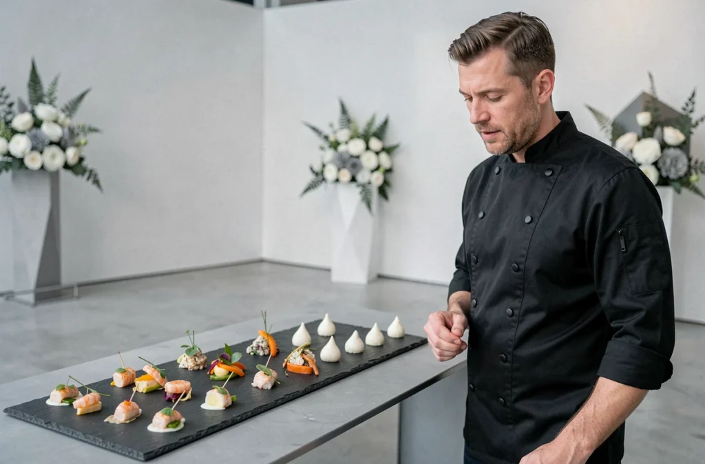 K5 By Conan : présentation gastronomique contemporaine de mises en bouche pour un mariage dans un espace épuré du Morbihan