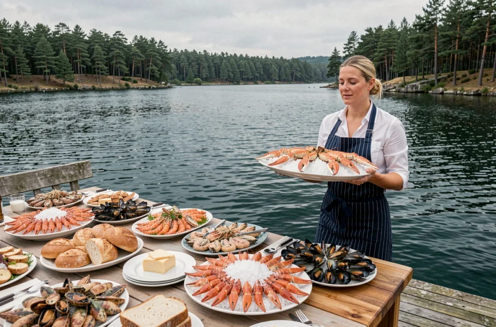 Les Traiteurs du Loch : buffet de fruits de mer pour un mariage au bord d'un lac morbihannais avec plateaux de langoustines et crabes